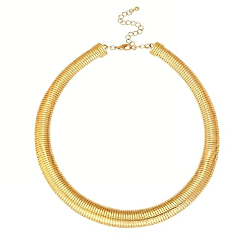 Chunky Gold Choker Necklace for Women, 14K Gold Plated Snake Chain Statement Necklace Triple Twsited Layered Choker Necklaces Jewelry Gifts - style: 1 LAYER/14K GOLD COLLAR