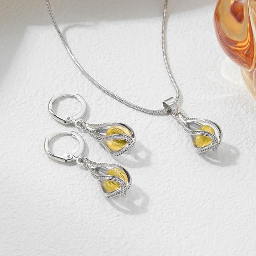 IFKM Silver Jewelry Sets for Women Rhinestone Crystal CZ Bridal Bridesmaid Accessories Necklace Earrings set for Wedding Prom Anniversary Birthday Gifts - color: Yellow