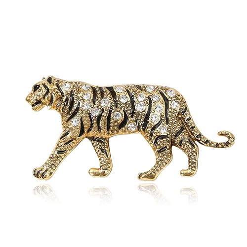 Luxury Crystal Tiger Brooch Pins for Women Men Vintage Gold-Tone Climbing Black Spots Leopard Brooch Fashion Panther Cougar Pin Suit Jackets Coat Animal Jewelry Gift - style: Gold