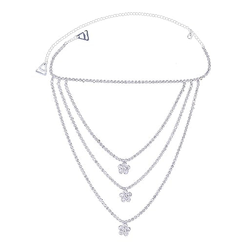Rhinestone Shoulder Chain Jewelry - Crystal Tassel Arm Strap for Sexy Festival Rave - Bra Chain Bridal Lingerie Jewelry for Women - color: Rhineston& silver