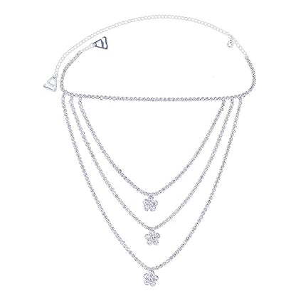 Rhinestone Shoulder Chain Jewelry - Crystal Tassel Arm Strap for Sexy Festival Rave - Bra Chain Bridal Lingerie Jewelry for Women - color: Rhineston& silver