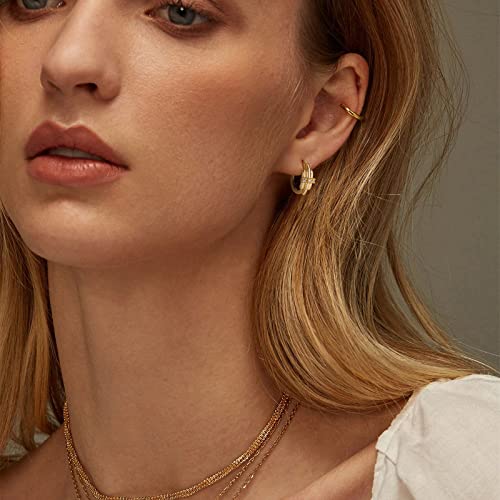 Huggie Hoop Earrings 14K Gold Plated Cubic Zirconia Dainty Simple Cute Beads Elegant CZ Circle Small Hoop Earring for Women Minimalist Handmade Hypoallergenic Jewelry - color: CZ-A