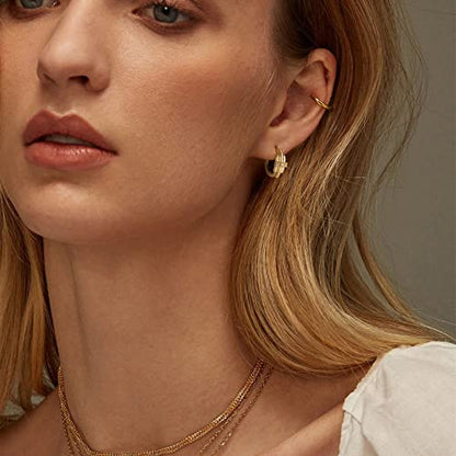 Huggie Hoop Earrings 14K Gold Plated Cubic Zirconia Dainty Simple Cute Beads Elegant CZ Circle Small Hoop Earring for Women Minimalist Handmade Hypoallergenic Jewelry - color: CZ-A