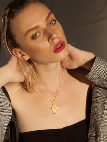 U7 Initial Necklaces for Women, Square Letter Pendant Necklace | Gold & Silver Plated A-Z Pendant | Personalized Large Monogram | 20+2" Adjustable Chain | Gift Packed for Mom Wife Friends - color: a. Gold, style: P