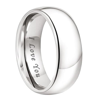 TUTISS 4mm 6mm 8mm 10mm Silver/Gold/White Tungsten Rings for Men Women Couple Fashion Jewelry Anniversary Engagement Wedding Bands Domed Polished I Love You Engraved Comfort Fit - color: 8mm White Tungsten I Love You