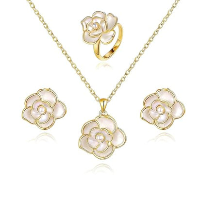 Wedding Jewelry Sets for Brides Bridesmaid Pearl Jewelry Set Fancy Gold Flower Necklace and Earrings Simple Pearl Necklace for Women Bridal Earrings Wedding Accessories Essentials Gifts - color: A9：3pcs flower jewelry set