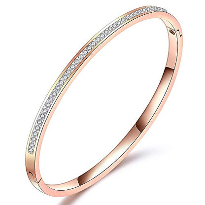 MYNENEY Womens Bracelets Stainless Steel Pave Cubic Zironia Stackable - color: 1 Row Crystal Rose Gold, size: 7 Inch