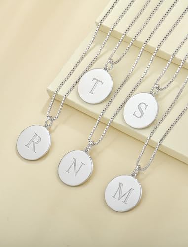 YL Initial Necklace 925 Sterling Silver Square/Round/Heart Letter Pendant A-Z Alphabet Polished Jewelry for Women - color: Letter-J, style: Round Shaped