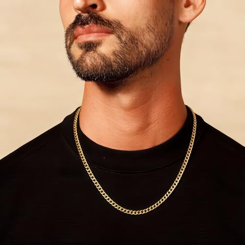VEXXS Men's Gold Chain,18K Real Gold Filled Cuban Link Chains, 316L Stainless Steel Durable No Color Fading 3mm 4mm 6mm Men’s Necklace Chain Urban Fashion Street Wear Gift for Men Women - size: 20 inches, style: 3mm-18K Gold