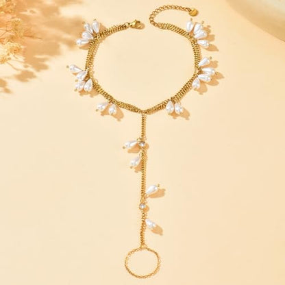 Toe Ankle Bracelets for Women Waterproof, 18K Gold Plated Pearl Anklet Dainty Layered Pearl Daisy Tassel Cubic Zirconia Star Adjustable Link Chain Anklets, Summer Beach Boho Foot Jewelry - style: Y-Layered Pearls Tassel Anklet
