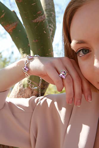 Leafael Infinity Love Women's Adjustable Crystal Heart Ring with Birthstone Crystals Healing Stones, Jewelry Gifts for Women, Birthdays Valentine's Day, Silver-Tone, Open End, Size 6.5-8 - color: 03b-October-Love-Rose Quartz Pink