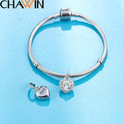 CHAWIN Birthstone Charms, 925 Sterling Silver Heart Dangle Charm, Sparkling CZ Compatible with Pandora Charm Bracelet, Necklace, Birthday Gifts for Women/Wife/Mother - style: 04# April