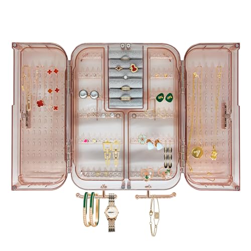 Wall Mounted Jewelry Organizer, No Punching Installation, Hanging Jewelry Organizer Box and Storage Case, Necklace Earring Holder Organizer Wall for Women Teen Girls (Mocha Brown) - color: Mocha Brown
