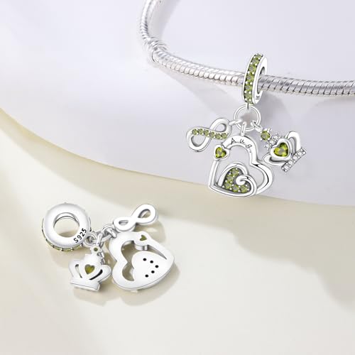 3PCS Birthstone Stone Charms for Charms Bracelet 925 Sterling Silver Infinity Love Heart Crown Dangle Charms Spacer Stopper Beads for Bracelets and Necklaces, Birthday Mother's Day Christmas Gifts For Women. - color: 08 Aug. 3PCS