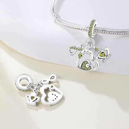 3PCS Birthstone Stone Charms for Charms Bracelet 925 Sterling Silver Infinity Love Heart Crown Dangle Charms Spacer Stopper Beads for Bracelets and Necklaces, Birthday Mother's Day Christmas Gifts For Women. - color: 08 Aug. 3PCS