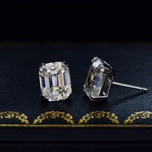 925 Sterling Silver 2-4 Carat Lab Simulation-Diamond Stud Earrings 5A Cubic Zirconia Stud Earrings Hypoallergenic White Gold Plated, Perfect Jewelry Gifts - style: Emerald Cut 8x10MM