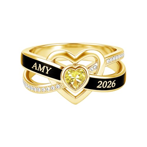 ROMANTICWORK Class Rings for Women High School 925 Sterling Silver Customizable Engraved Rings for Women Graduation Ring Size 4 to 16 Jewelry Gifts for Sisters Friends - color: Class Ring for Women 19