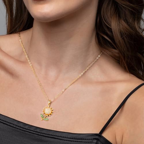 Starain Sunflower Necklaces for Women 14K Gold Plated Rotate Sunflower Pendant Necklace Cute Fun Necklaces 18 inch - color: A-Gold-Sunflower