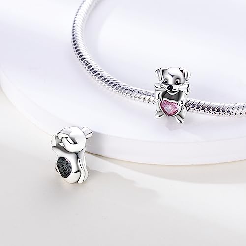 925 Silver Charm for Bracelets Animal Pet Insect Series Women Jewelry Gift - color: Red puppy