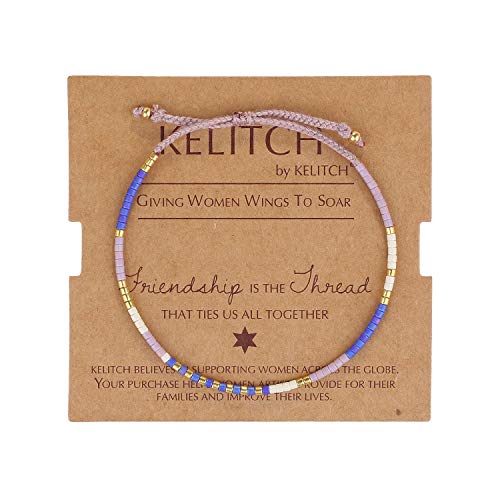 KELITCH Women Friendship Bracelet Seed Beads Miyuki Thin Strand Bracelets Adjustable Boho Jewelry - color: Purple 58