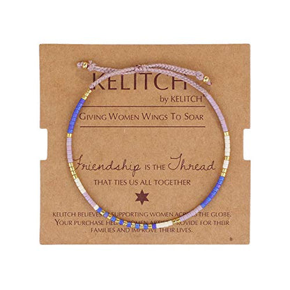 KELITCH Women Friendship Bracelet Seed Beads Miyuki Thin Strand Bracelets Adjustable Boho Jewelry - color: Purple 58