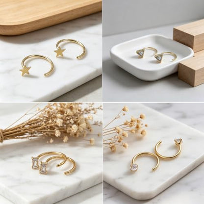12 Pairs Half Hoops Earrings for Women Backless Earrings 14K Gold/Silver | Stay Close Open Hoop Huggie Earrings Hypoallergenic 316L Stainless Steel Poke Free Sleep in Trendy Jewelry Gift - style: 12G
