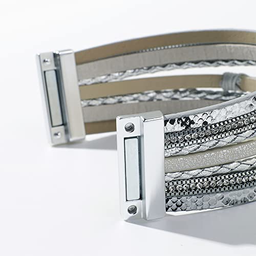 Vercret Leather Wrap Bracelet for Women, Multi-Layer Cuff Bangle | Boho Stacked Bracelets with Safe Clasp Western Bangle Jewelry Gift for Lady and Mom Sister Friend - style: Blessed