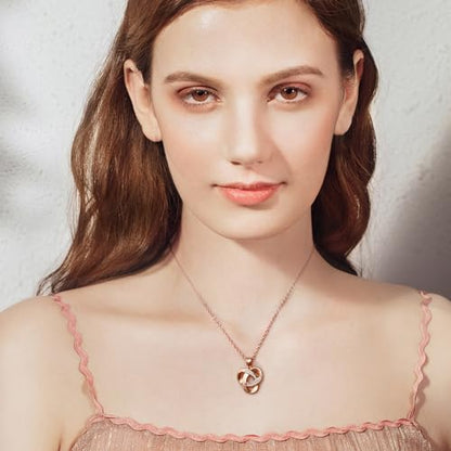 Love Knot Necklace, Sterling Silver Diamond Accent Love Knot Pendant Necklace, Forever Love Knot Infinity Necklace for Women - color: Rose Gold