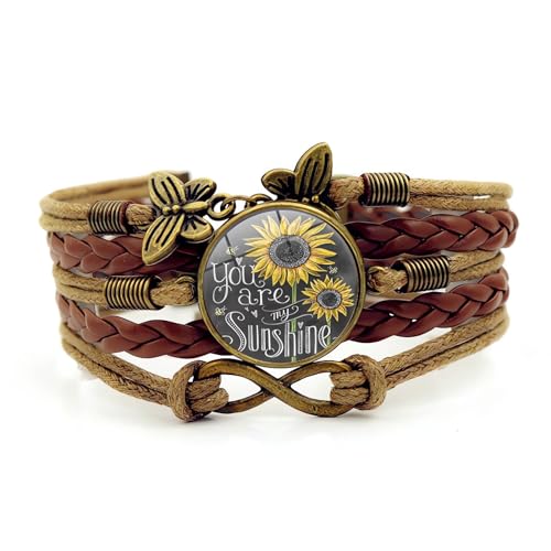 Gmamasim Home Sunflower Leather Bracelet for Women You are My Sunshine Boho Gifts Bracelets for Mom Wife Daughter Sisters Mother Grandma Friendship