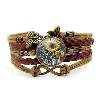 Gmamasim Home Sunflower Leather Bracelet for Women You are My Sunshine Boho Gifts Bracelets for Mom Wife Daughter Sisters Mother Grandma Friendship