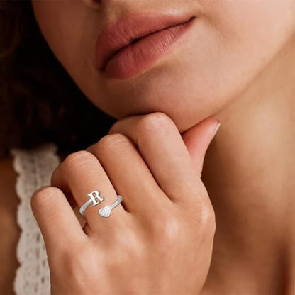 Lunvky Birthday Gifts Silver Initial Rings for Women Teen Girl Kids Trendy Stuff Dainty 14K Gold Plated Adjustable Heart Letter Thumb Rings Pinky Cute Jewelry Personalized Gift - color: Silver, size: Initial-F