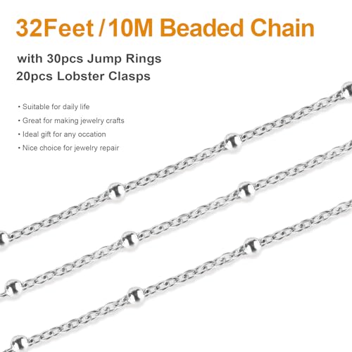 Kyutong 32.8 Feet Stainless Steel Chain Link with Spool for Crafting | Beaded Jewelry Making Chain Roll Silver Necklace Making Supplies for Women Men DIY Craft Support Jewelry Findings - color: Silver-7