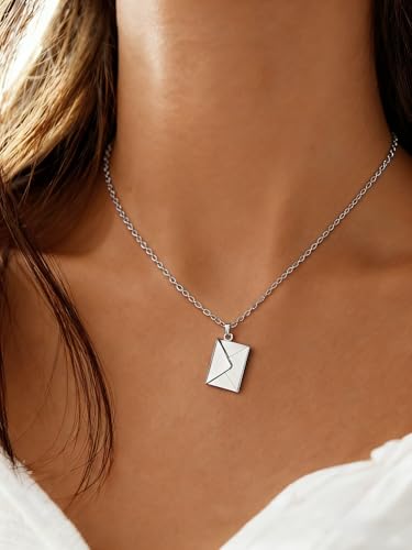 FindChic Locket Necklace for Women Custom Photo Memorial Gifts 4 Colors | Silver/Black/Rose Gold/Gold Plated Personalized for Loved Ones, Birthday Valentine's Day Keepsake - style: 07. Love Letter-Silver