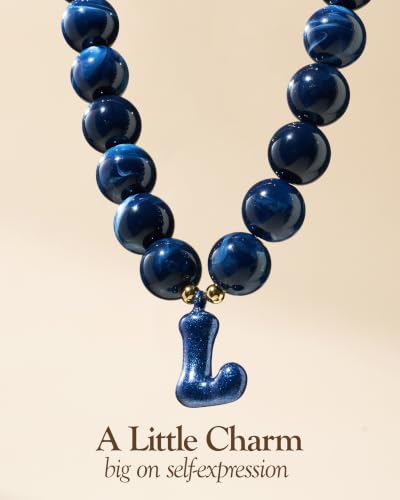 DoDoBeads Chunky Colorful Beaded Initial Necklace, Bubble Letter Choker | Gift box and dust pouch included; waterproof and sweat-resistant with real gold plated stainless steel hardware - color: Universe-L