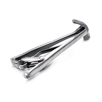 Yoursfs Electrician Tie Bar For Men Cool Tool Tie Clip 316L Stainless Steel Silver Nail Novelty Construction Tie Clips Jewelry - style: Hammer Tie Clips