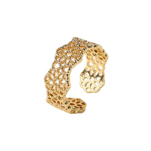 Valentines Rings for Women, Non Tarnish Chunky Wedding Ring Set, Adjustable Bohemian Statement Ring - style: Gold Round Flower Style