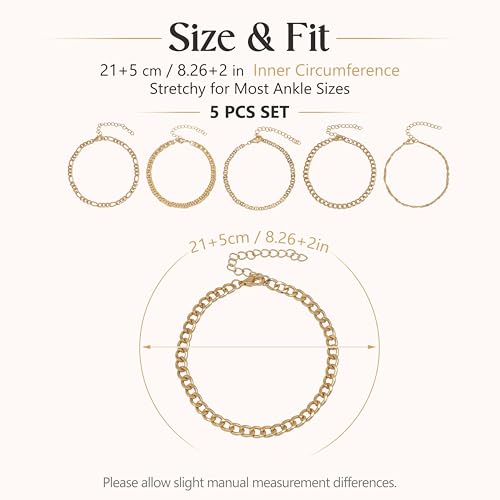Fesciory 14K Gold Plated Ankle Bracelets Sets For Women, Adjustable Layered Infinite Anklet, Summer Beach Butterfly Star Foot Chain Jewelry Gifts - style: 5 Gold Chains