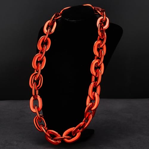 Passed colorfast test 39-inch Large Plastic Chain Necklace with Gift Box | 2/4 Pack with Gift Box,Gold Plastic Chain,Hip Hop Rapper Style, Fade Resistant,Detachable,for Parties, Awards,Prizes, Unisex - color: Red