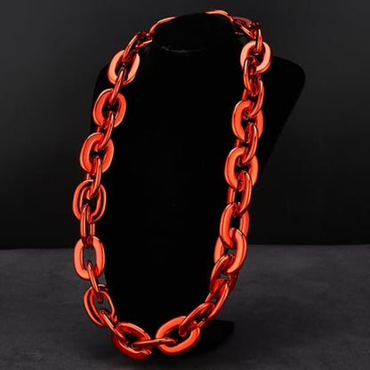 Passed colorfast test 39-inch Large Plastic Chain Necklace with Gift Box | 2/4 Pack with Gift Box,Gold Plastic Chain,Hip Hop Rapper Style, Fade Resistant,Detachable,for Parties, Awards,Prizes, Unisex - color: Red