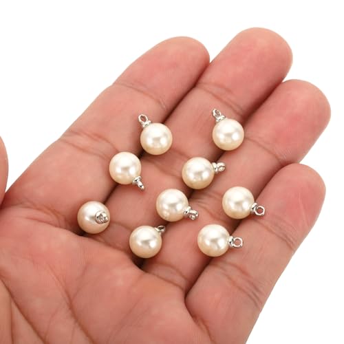 PATIKIL Pearl Charm, 100pcs Pearl Beads Faux Pearl Pendant Charm DIY for Jewelry Making Bracelets Earrings Necklace Crafts - color: Silvery Beige, size: 8mm