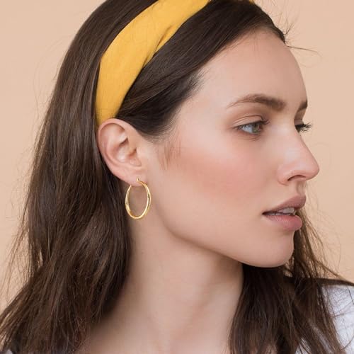 OOOPEL 925 Sterling Silver Hoop for Women Gold Hoop Earrings Hypoallergenic Diamond-Cut Ripples Designed - Non Tarnish Large Hoop Earrings(30/40/50/60/70mm) - color: Gold-30mm