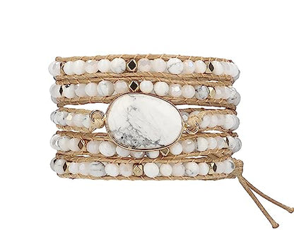 Bracelet for Women – Handmade Vegan Boho Natural Stone Layered Bracelet, Thailand Bohemian Stackable Beaded Wrap Bracelets, Summer Hippie Bracelet Stack, Fashion Jewelry Gifts - color: A26-Silky White