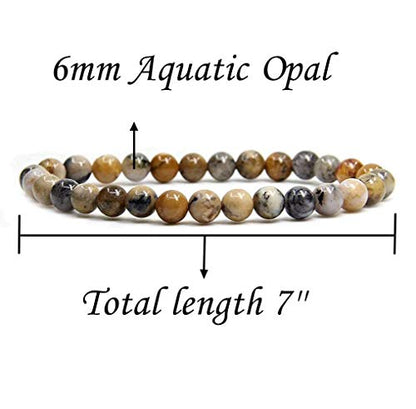Angelstones Gemstones 6mm Round Beads Healing Crystal Bracelet for women | Natural Gemstone, Handmade Gifts for Women, Healing Crystal Round Beaded Stretch Bracelets, Unisex Jewelry for Women and Men - color: Aquatic Opal