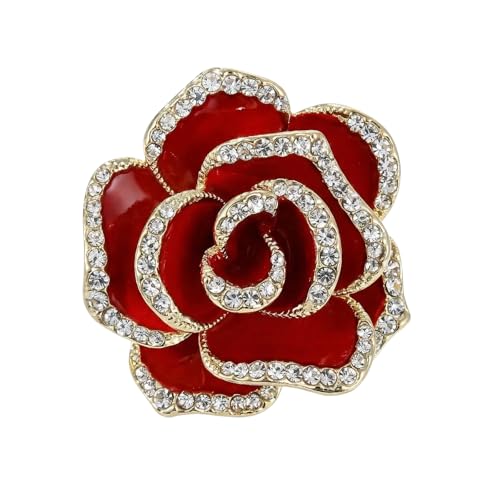 Crystal Rhinestone Red Flower Camellia Pin Brooch - Shining Rhinestone Brooch - Elegant Exquisite Wedding Party Supplies - Ladies' Fashion Vintage Clothing Accessory - color: Red