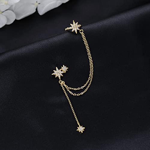 SLUYNZ 925 Sterling Silver Fashion Star Cuff Earring Chain for Women Star Crawler Earring Wrap Earrings - color: One Earring(Left)-B-18K Gold Plated