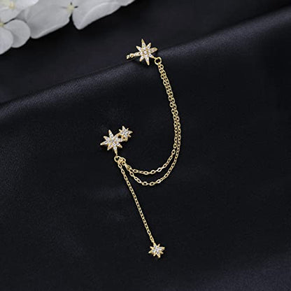 SLUYNZ 925 Sterling Silver Fashion Star Cuff Earring Chain for Women Star Crawler Earring Wrap Earrings - color: One Earring(Left)-B-18K Gold Plated