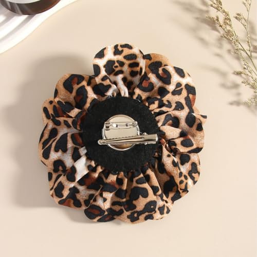 PLwelth Large Flower Brooch Pins Floral Hair Clips for Women Lapel Pins for Dress Clothes Suits Wedding Party Jewelry Gifts - color: Leopard