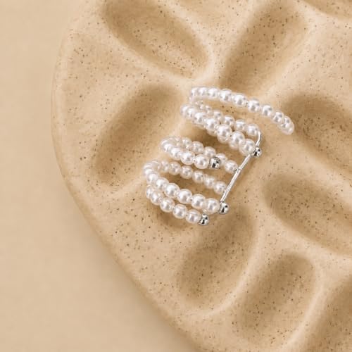 Faux Pearl Ear Cuff for Women, Multi Layer Wrap Ear Clip No Piercing, Statement Ear Crawler Jewelry for Daily Wear Party