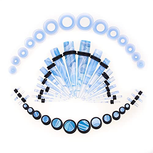 50 PCS Ear Stretching Kit 14Gauges-00Gauges Earring Marble Acrylic Taper Piercing Jewlery Sets - color: Blue