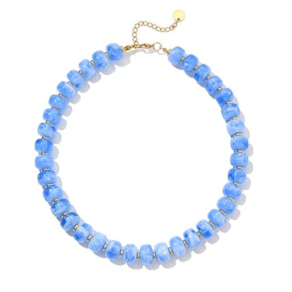 Boho Colorful Chunky Beaded Necklace for Women Trendy Resin Statement Choker Necklaces Summer Beach Style Womens Vacation Fashion Jewelry Gifts Accessories - color: Blue